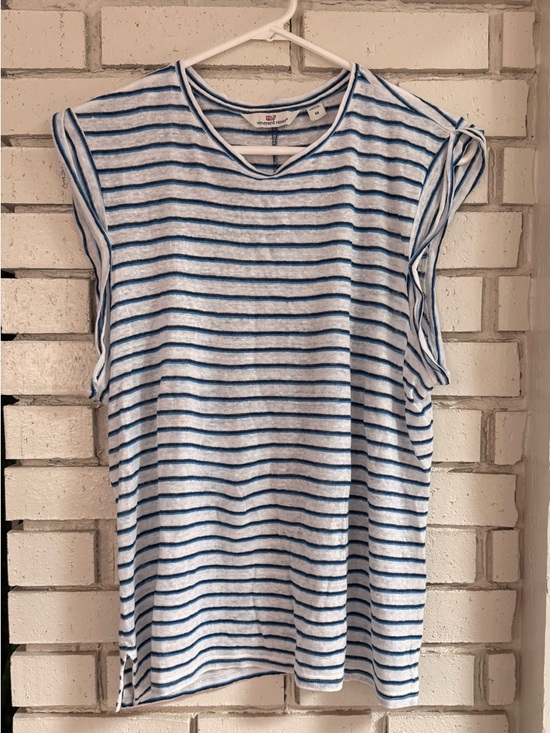 Vineyard Vines Tops - Vineyard Vines Linen Striped Top Blue White Short Sleeve Lightweight Relaxed Fit